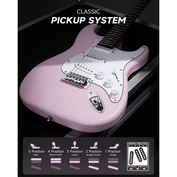 Donner DST-80 ST Elektro Gitar Seti (Pembe)